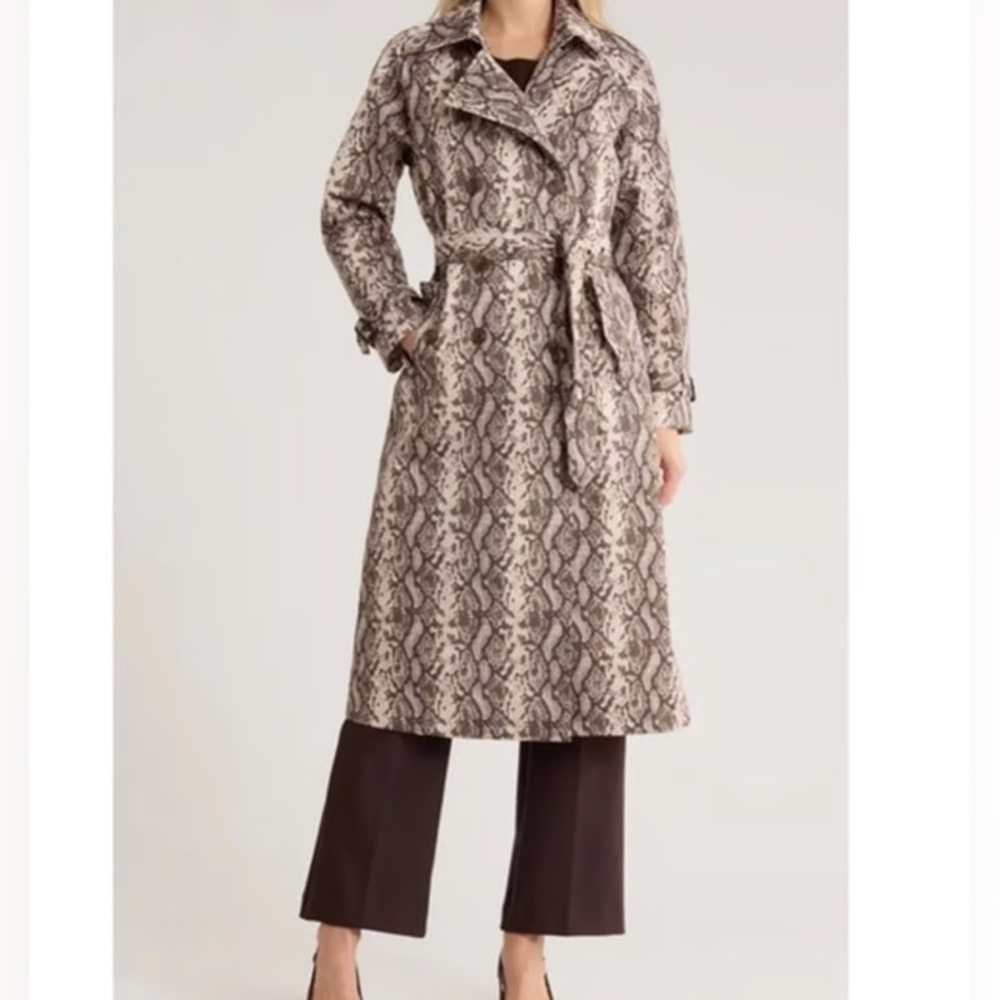 NWT Rebecca Minkoff Belted Longline Trench Coat Snake Print Size M Urban Edge